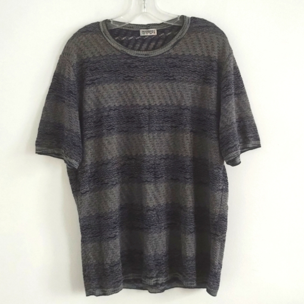 Missoni Sport Wavy Navy Gray Striped Short Sleeve Knit Top